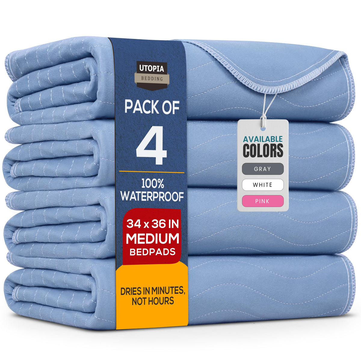 Utopia Bedding (Pack of 4) Waterproof Incontinence Pads Quilted Washable & Absorbent Bed Pad for Adults and Kids 34 x 36 inches (Blue) 🍁 All In One Marketplace Canada