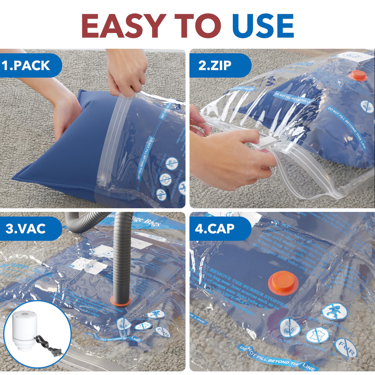 8 Pack Vacuum Storage Bags with Electric Air Pump，2 jumbo,2 large,2 midium,2 small bags,travel vacuum bags for luggage,vacuum seal bags for clothing travel 🍁 All In One Marketplace Canada