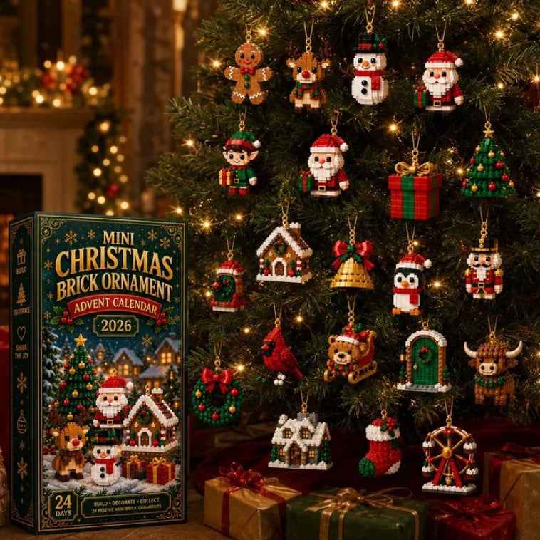 24 Day Mini Christmas Brick Ornament Advent Calendar - Festive Holiday Decoration Building Set