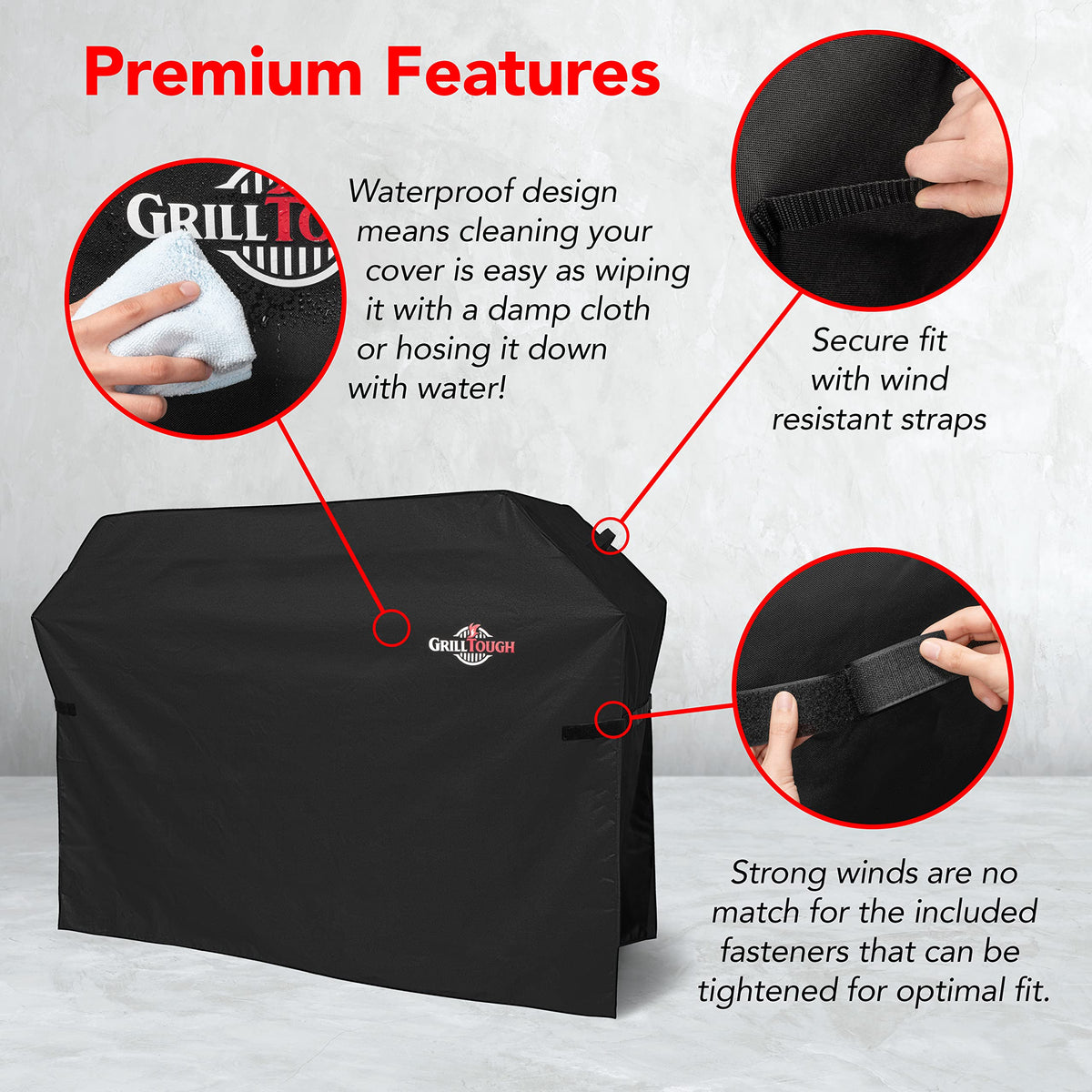 GrillTough Heavy Duty BBQ Grill Cover for Outdoor Grill, 58 Inch – Waterproof, Weather Resistant, UV & Fade Resistant with Fastening Straps – Gas Grill Cover for Weber, Genesis, Charbroil, etc. Black 🍁 All In One Marketplace Canada