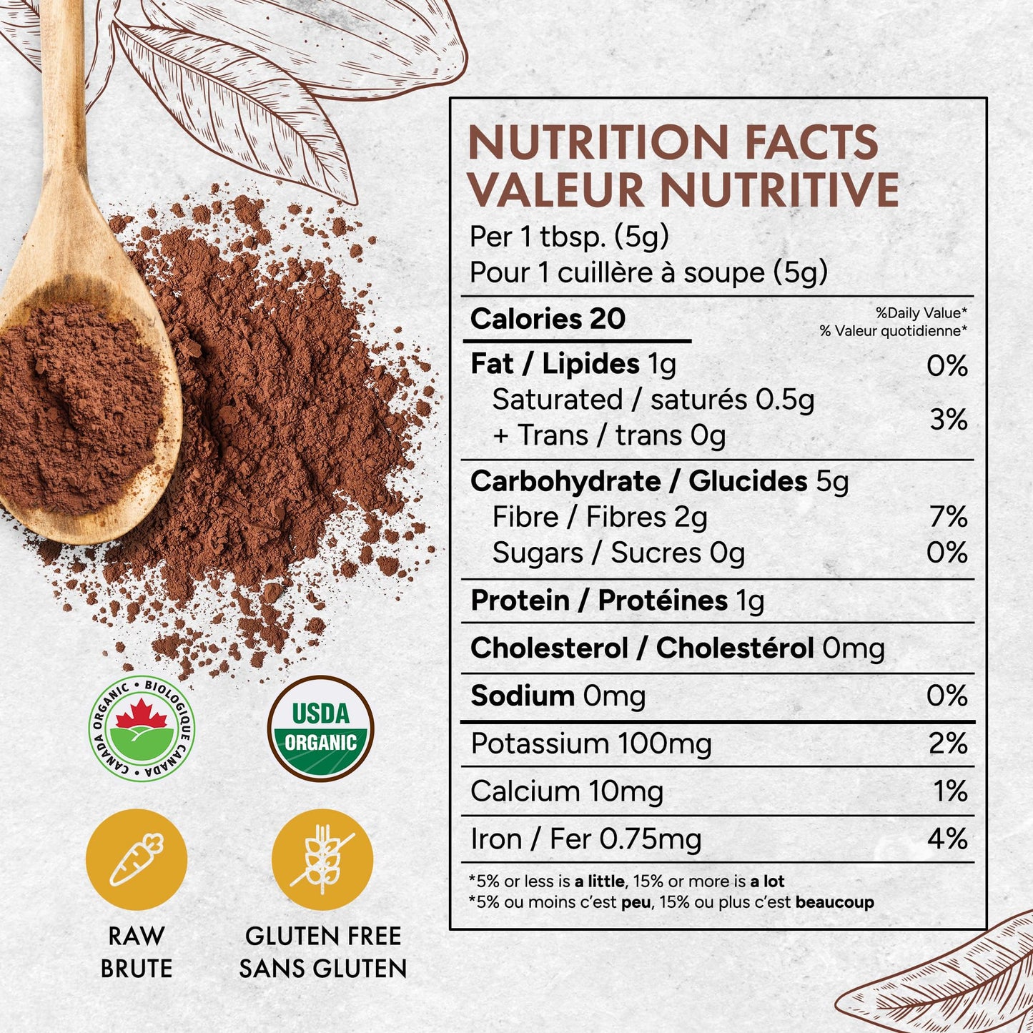Rootalive Organic Raw Cacao Powder 454g (1lb), Premium Unroasted Cacao Bean powder in a Resealable Bag, Raw, Unsweetened, Vegetarian and Gluten-Free 🍁 All In One Marketplace Canada
