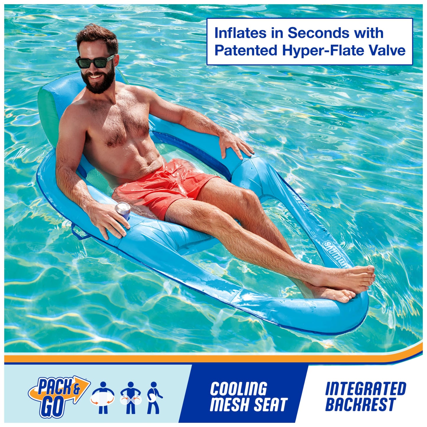 SwimWays Spring Float Premium XL Recliner Chair, Inflatable Pool Floats Adult with Fast Inflation, 25% Larger Than Recliner, Supports Up to 300 lbs 🍁 All In One Marketplace Canada