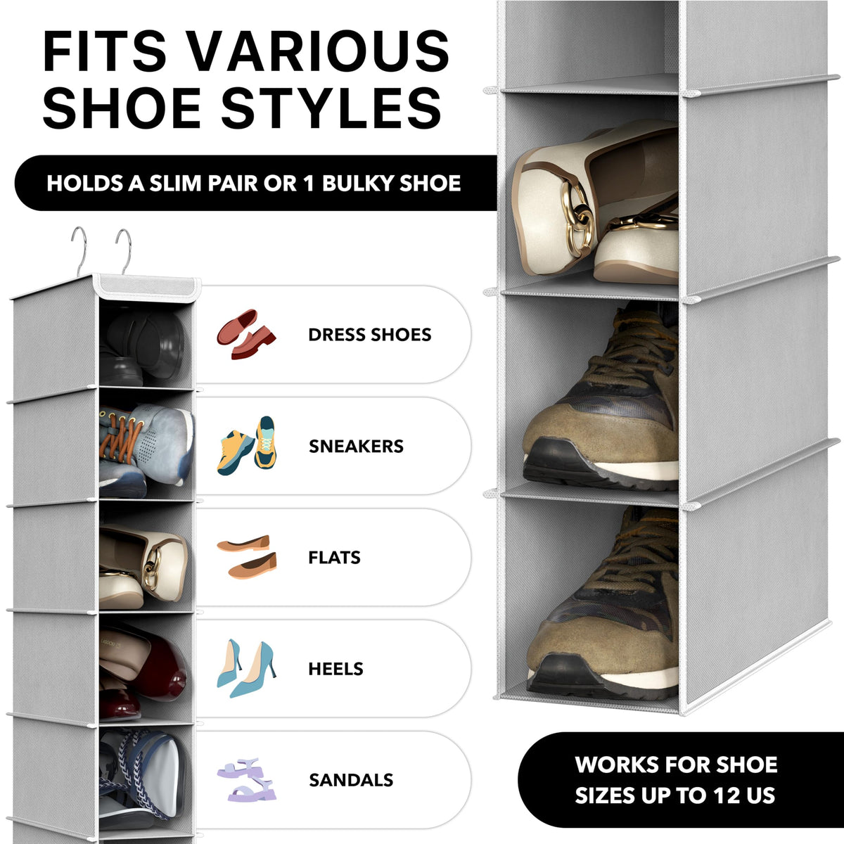 SimpleHouseware 10 Shelves Hanging Shoes Organizer Holder for Closet, Grey 🍁 All In One Marketplace Canada