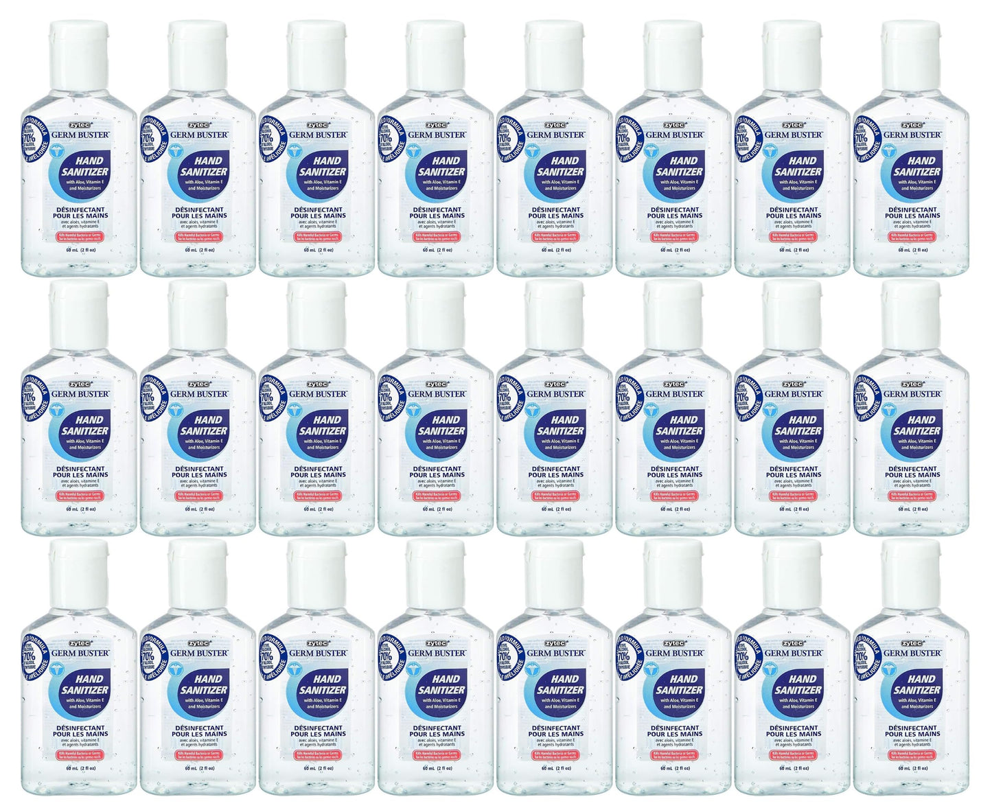ZYTEC GERM BUSTER | HAND SANITIZER WITH ALOE 70% ALCOHOL | CASE OF 24 60ml / 2fl oz | MADE IN CANADA 🍁 All In One Marketplace Canada