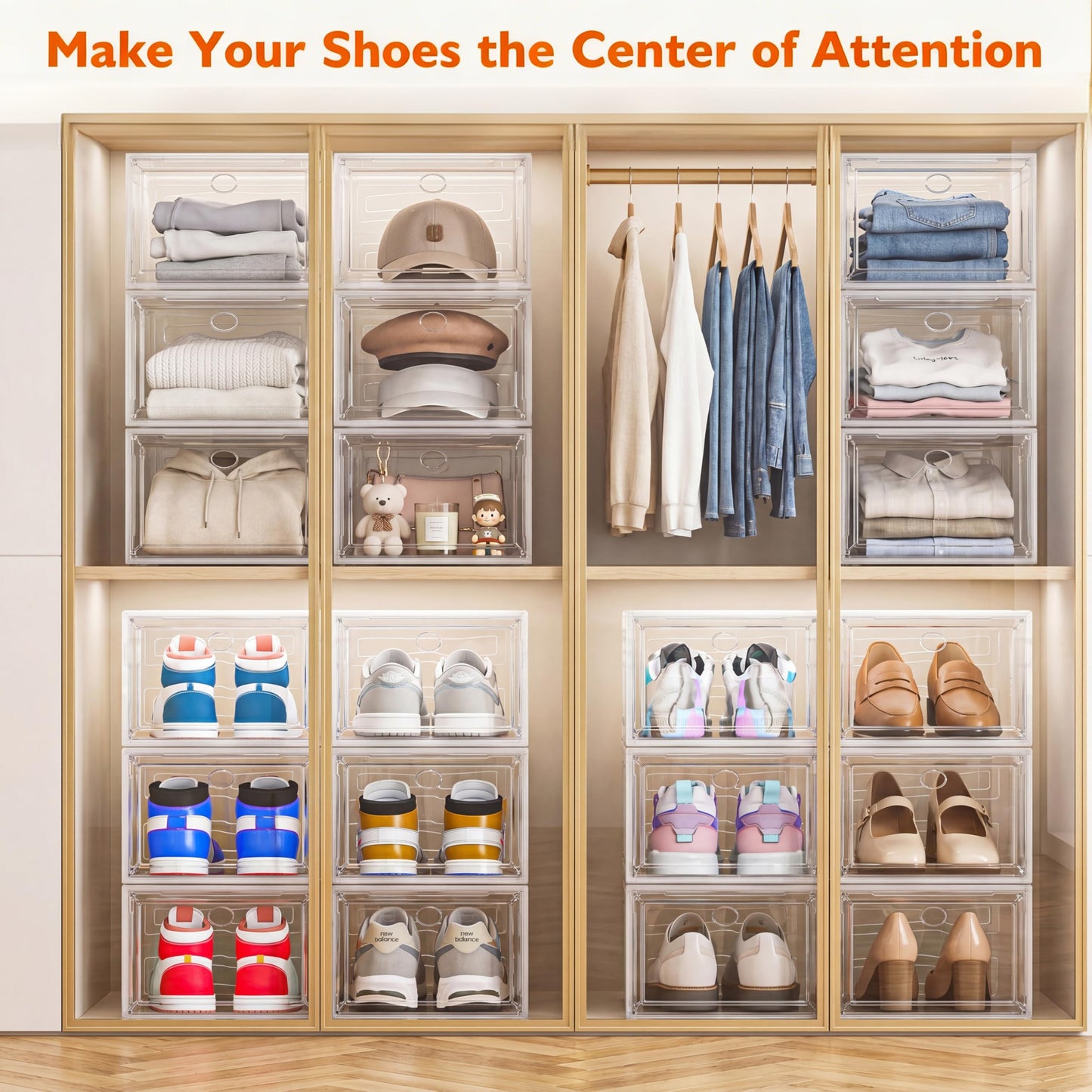 Thicken & Sturdy Clear Shoe Storage Organizer with Magnetic Door, Stackable Boxes for Closet, Foldable Space-Saving Shoe Rack for Sneaker Boot Container, Plastic Shoe Cabinet Shoe Box 6 Pack, White 🍁 All In One Marketplace Canada