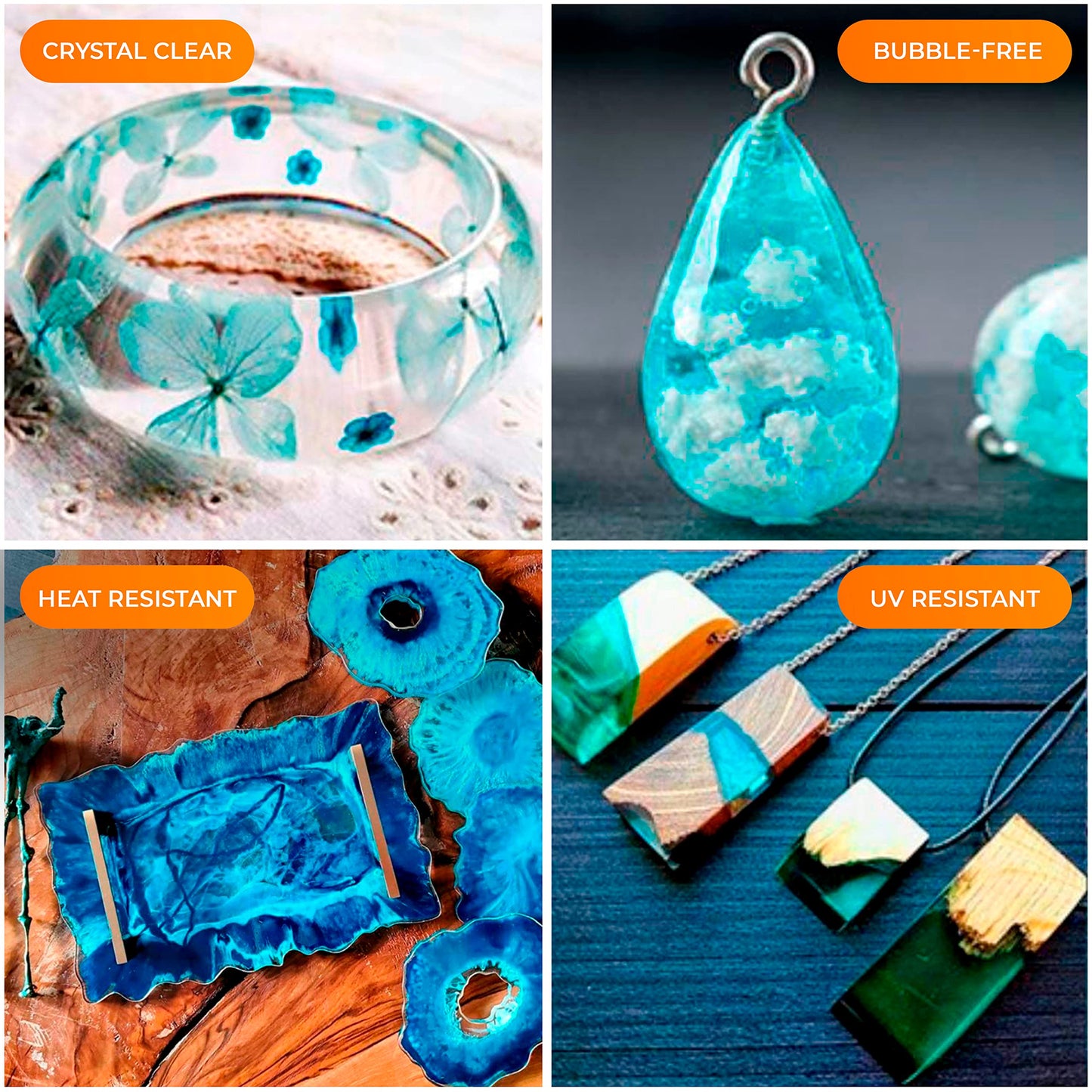 Epoxy Resin Kit for Art & Craft | 16oz (473ml) | UV Resistant | Clear Epoxy Resin | Jewelry, Earrings, Coasters, Casting, Molding, Crafting & more | Includes 2 pairs of gloves, 2 cups, 4 sticks & mica 🍁 All In One Marketplace Canada