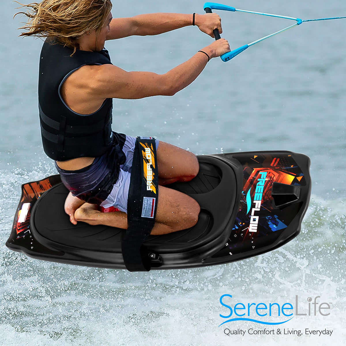 Water Sport Kneeboard with Hook for Kids & Adults, Kneeboard with Strap for Boating, Waterboarding, Kneeling Boogie Boarding, Knee Surfing, (SLKB20), Black/red 🍁 All In One Marketplace Canada