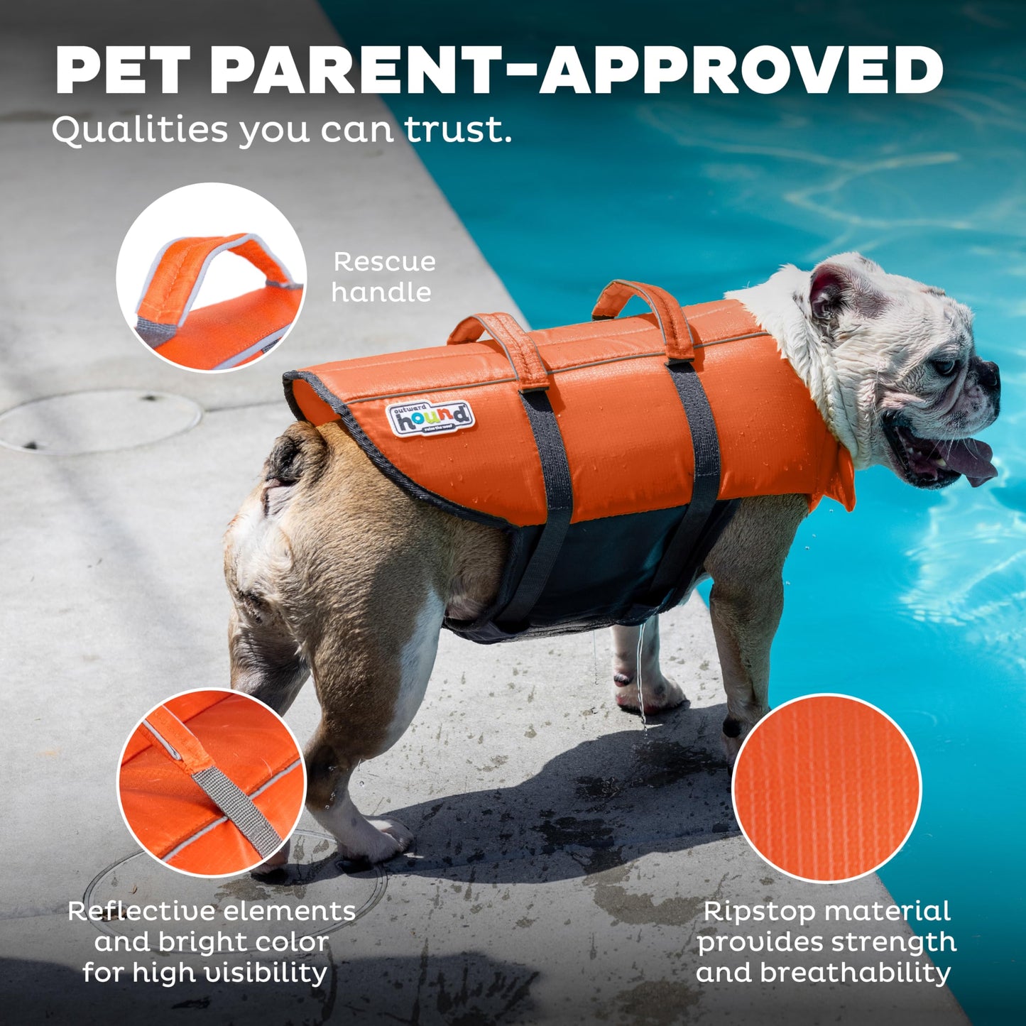Outward Hound Granby Splash Dog Life Jacket with Handle, Reflective Floating Vest for Swimming & Boating, Maximum Buoyancy, All Skill Levels, Extra-Small Dogs & Puppies (11–15" Girth), Orange, X-Small 🍁 All In One Marketplace Canada