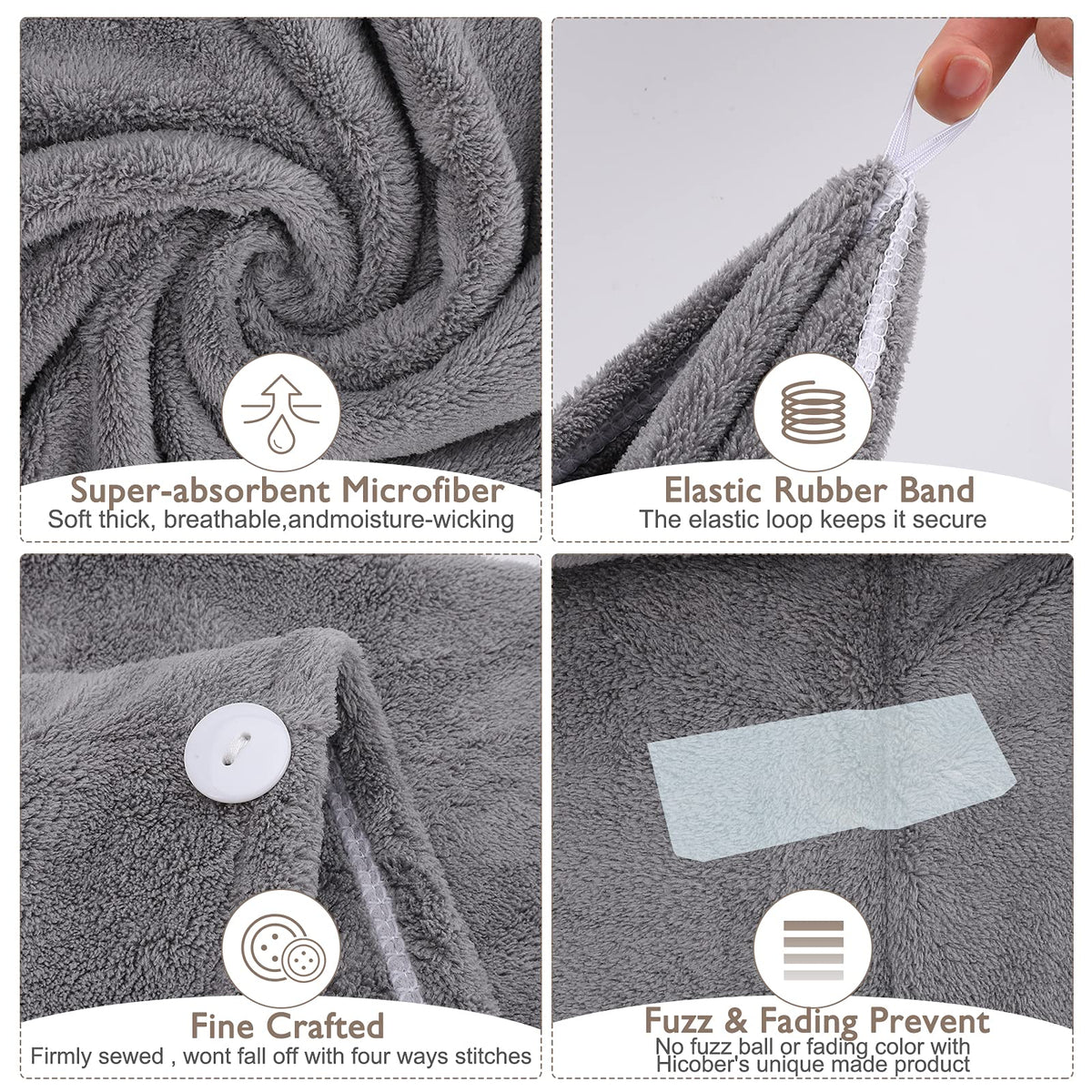 3 Pack Microfiber Hair Towel BEoffer Super Absorbent Hair Wraps for Women Wet Hair, Fast Drying Hair Turban, Hair Caps with Buttons for Drying Curly, Long & Thick Hair Anti Frizz (Gray+Pink+Blue) 🍁 All In One Marketplace Canada