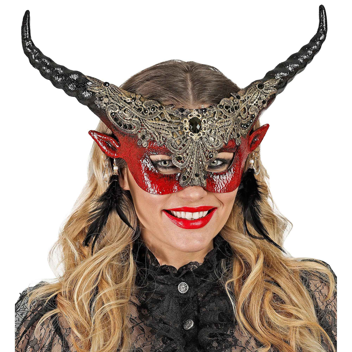 W WIDMANN MILANO Party Fashion - Eye Mask Devil with Horns, Demon, Halloween costume accessory