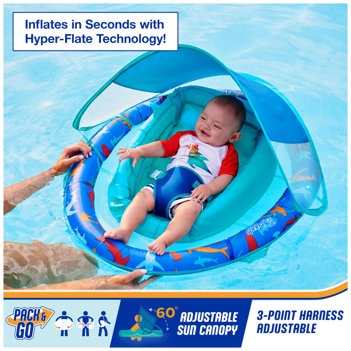 Swimways Infant Spring Float, Baby Pool Float with Canopy & UPF Protection, Swimming Pool Accessories for Kids 3-9 Months, Shark 🍁 All In One Marketplace Canada
