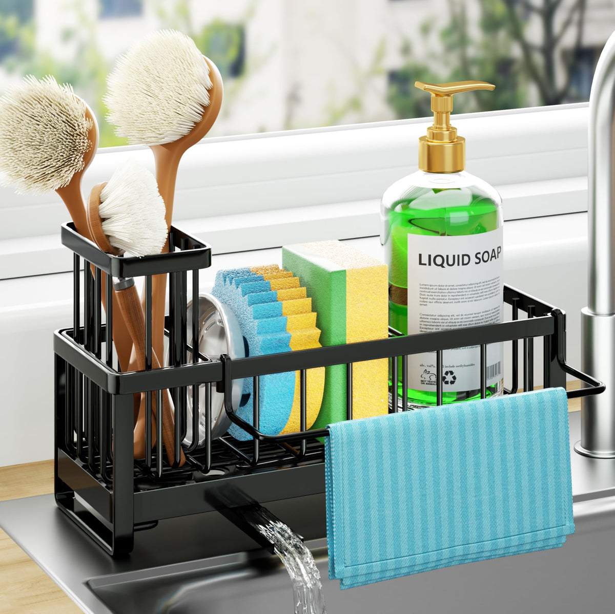 HapiRm Sponge Holder for Kitchen Sink - Self-draining Sink Caddy Organizer with Brush and Dishcloth Holders, Stainless Steel Kitchen Sink Organizers and Storage for Countertop 🍁 All In One Marketplace Canada