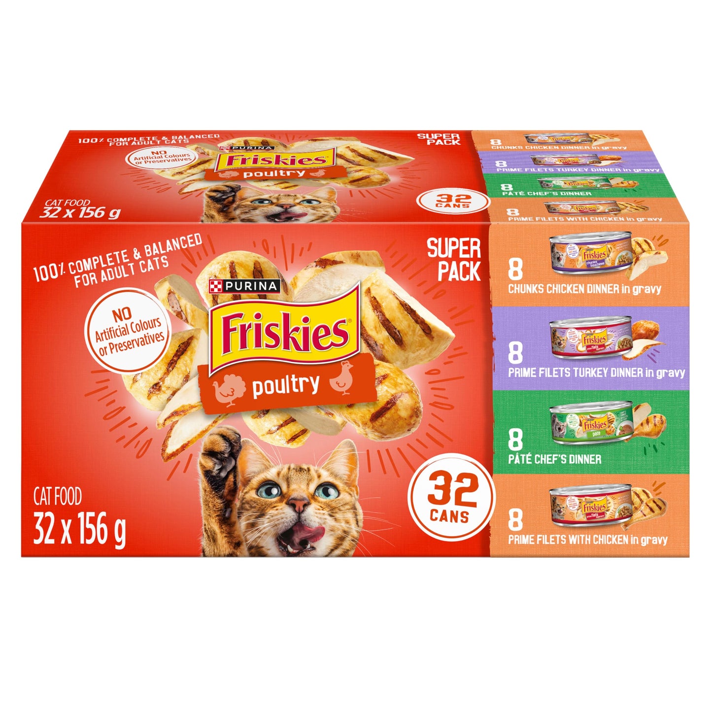 Friskies Poultry Wet Cat Food, Variety Pack 4 Flavours - 156 g Can (32 Pack) 🍁 All In One Marketplace Canada