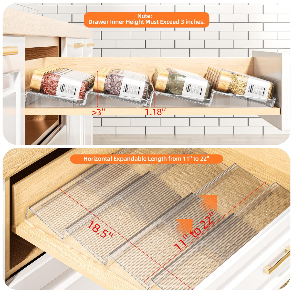 PanPanPal Spice Drawer Organizer, 4 Tier- 4 Pack Clear Acrylic Drawer Seasoning Organizer, Expandable From 11'' to 22'' Kitchen Spice Rack Organizers and Storage for Drawer (Jars not included) 🍁 All In One Marketplace Canada