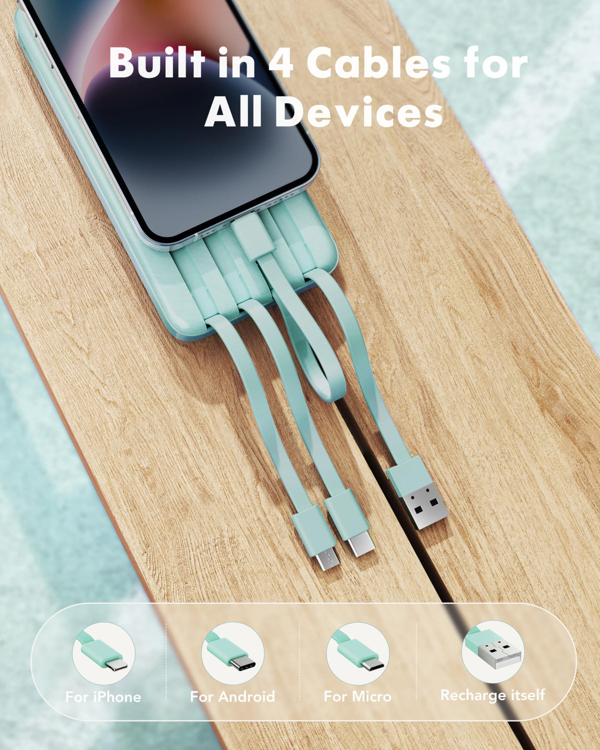 Charmast Portable Charger with Built in Cables, Power Bank with Cords Wires, Slim 10000mAh Travel Battery Pack 6 Outputs 3 Inputs 3A Fast Charging for Samsung Google Pixel LG Moto iPhone iPad 🍁 All In One Marketplace Canada