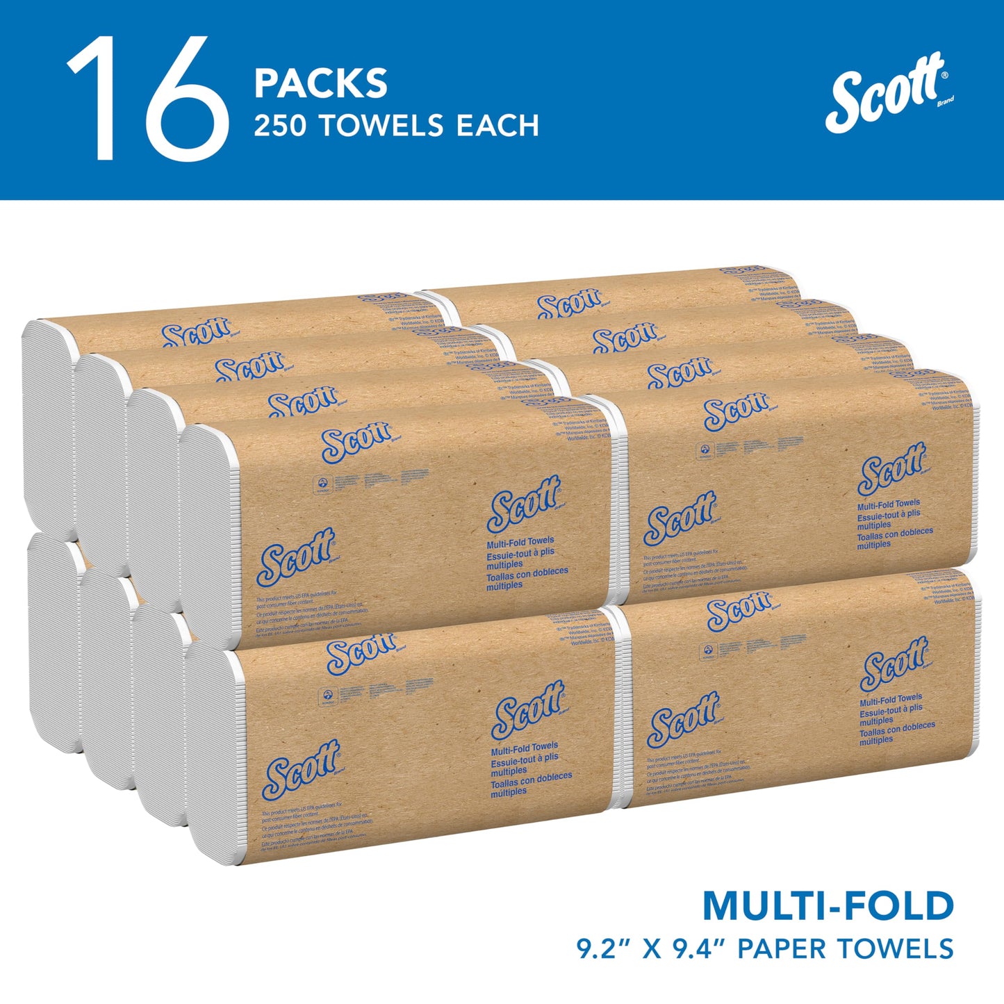 Scott Professional Universal Multifold Paper Towels, Bulk (01840), Absorbency Pockets, White, 9.2"x9.4" Towel, Compressed, Compact (250 Sheets/Pack, 16 Packs/Case, 4,000 Sheet Total) 🍁 All In One Marketplace Canada