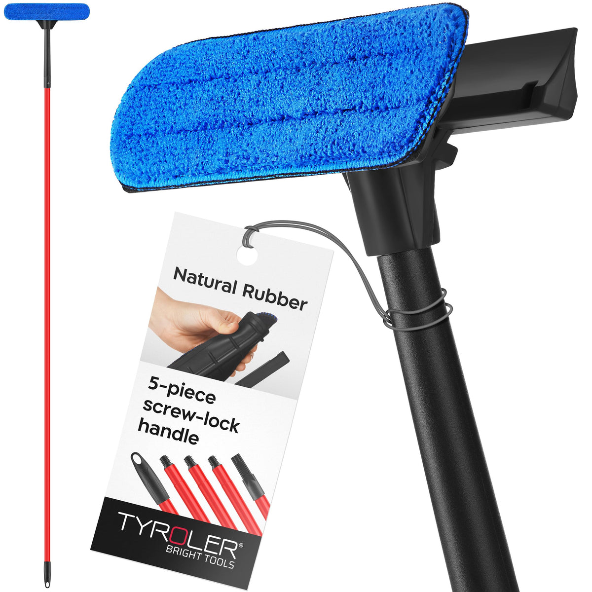 Tyroler 2-in-1 High Window Cleaning Tool | Window Squeegee Extendable with 30-205CM 5 Part Handle | Perfect Window Cleaning & Washing Kit (Black - Rubber) 🍁 All In One Marketplace Canada