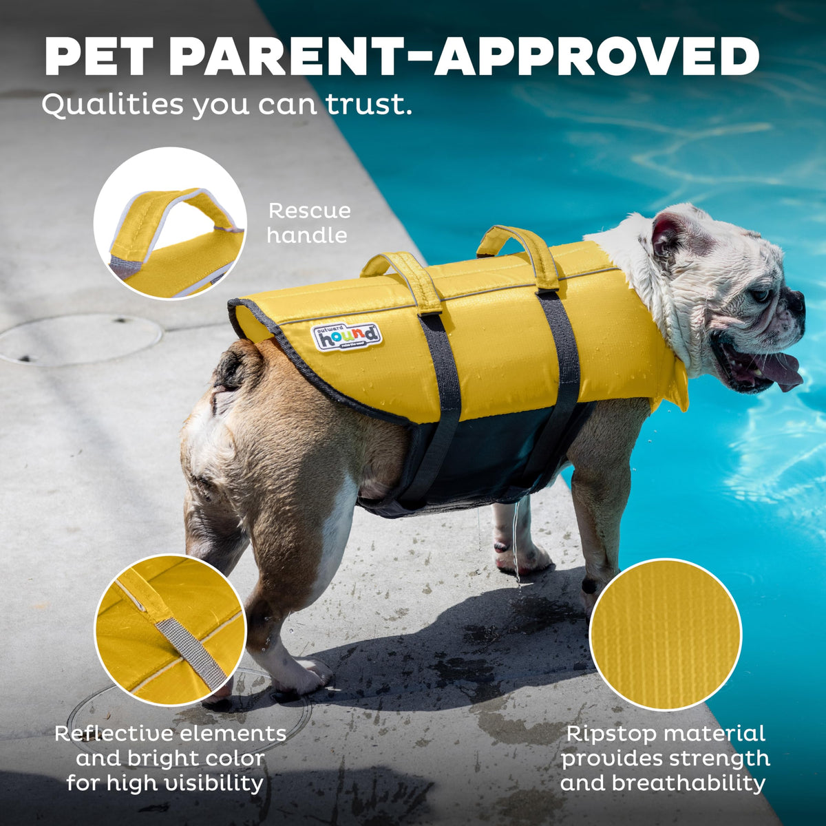 Outward Hound Granby Splash Dog Life Jacket with Handle, Reflective Floating Vest for Swimming & Boating, Maximum Buoyancy, All Skill Levels, Small Dogs & Puppies (16–20" Girth), Yellow, Small 🍁 All In One Marketplace Canada
