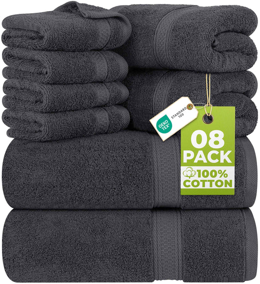 Utopia Towels 8 Piece Premium Towel Set, 2 Bath, 2 Hand, and 4 Wash Cloths, 600 GSM 100% Ring Spun Cotton Highly Absorbent Towels for Bathroom, Gym, Hotel, and Spa, Grey 🍁 All In One Marketplace Canada