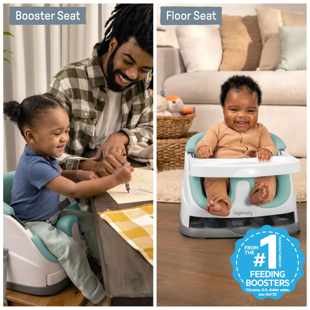 Ingenuity Baby Base 2-in-1 Booster Feeding and Floor Seat with Self-Storing Tray - Mist 🍁 All In One Marketplace Canada
