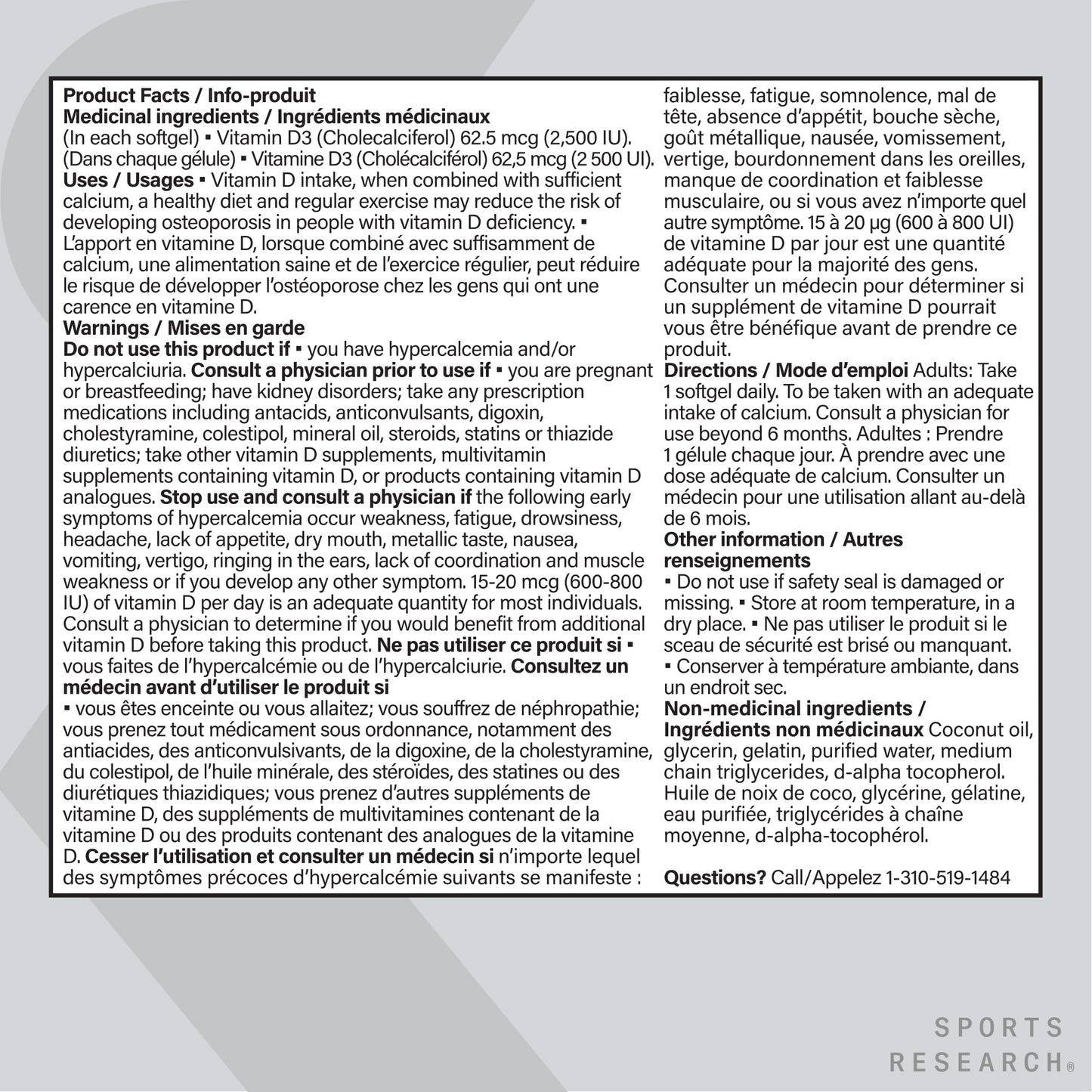 Sports Research® Vitamin D3 2500 IU with Coconut MCT Oil - High Potency Vitamin D Supplement for Immune & Bone Support - Non-GMO Verified, Gluten & Soy Free – 62.5mcg, 360 Liquid Softgels 🍁 All In One Marketplace Canada