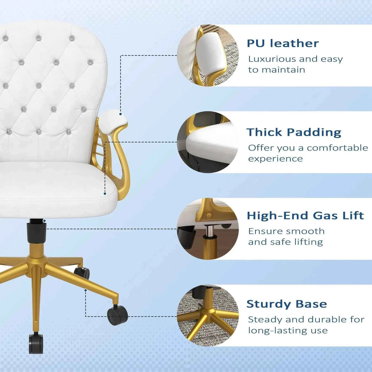 Cream White Velvet Office Chair – Button-Tufted Swivel Vanity Chair with Wheels & Tilt (United States & Canada Delivery Only)