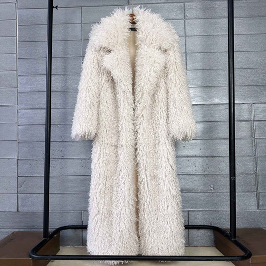 Women's Elongated Faux Fur Coat with Tailored Lapel