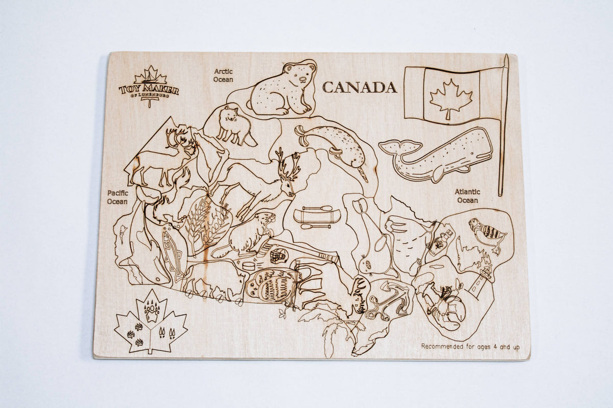 Toy Maker of Lunenburg - Kids Canada Map Puzzle with Native Animals - Made In Canada - High Quality - Ages 4–8