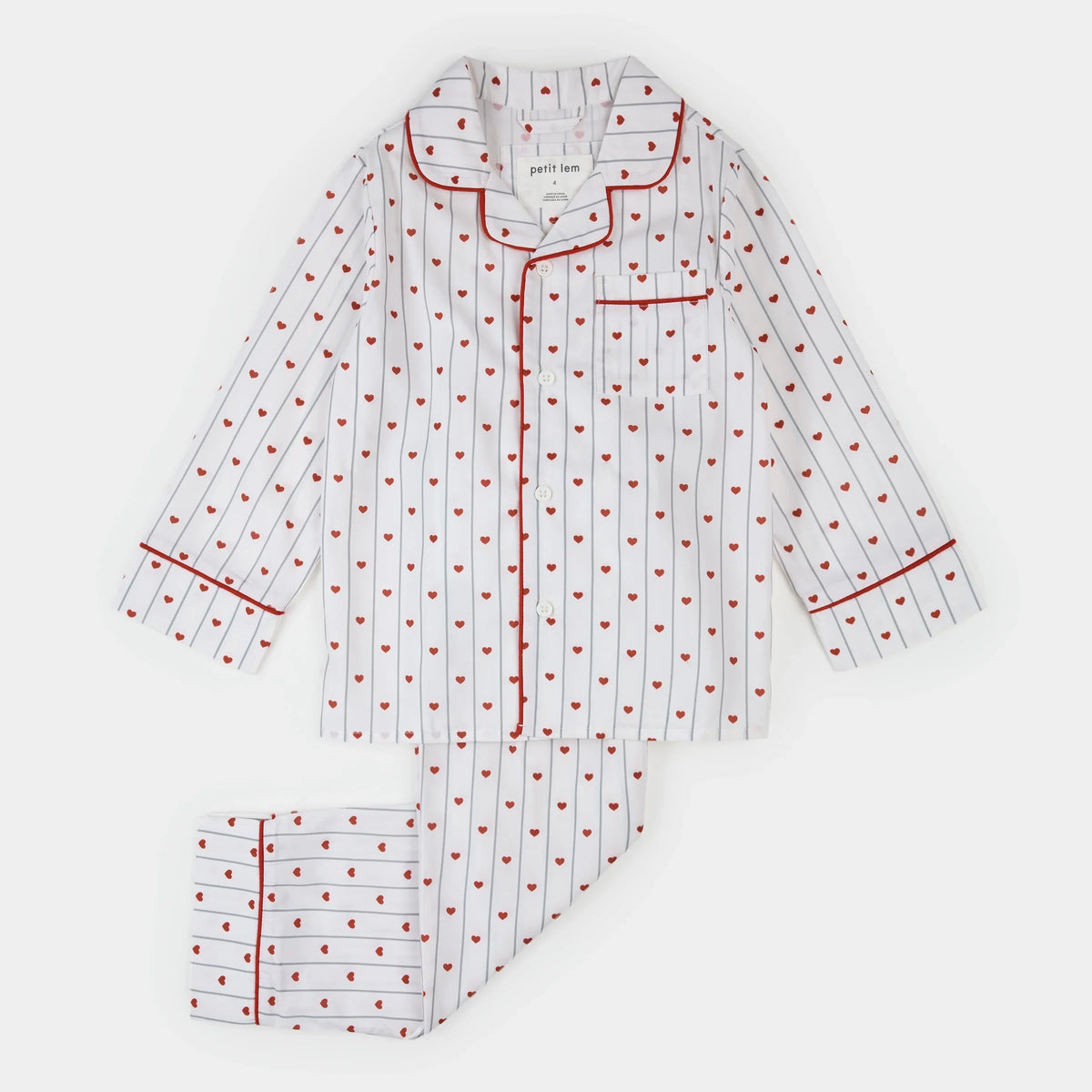 Heart Stripe on Poplin PJ Set | Petit Lem