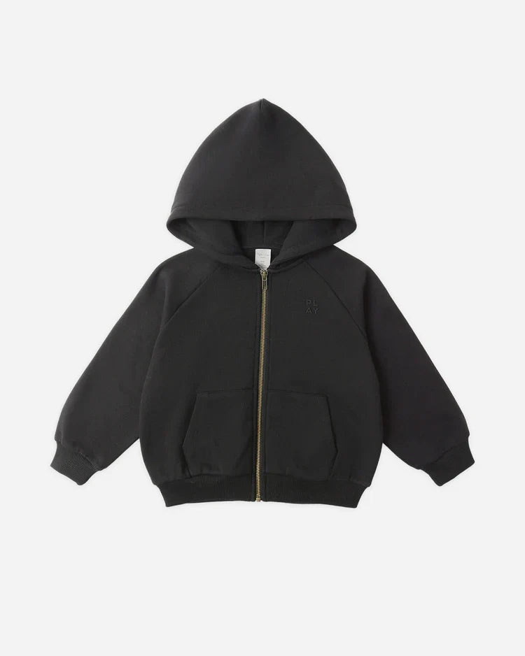 Zip Raglan Hoodie | Black | Rylee & Cru