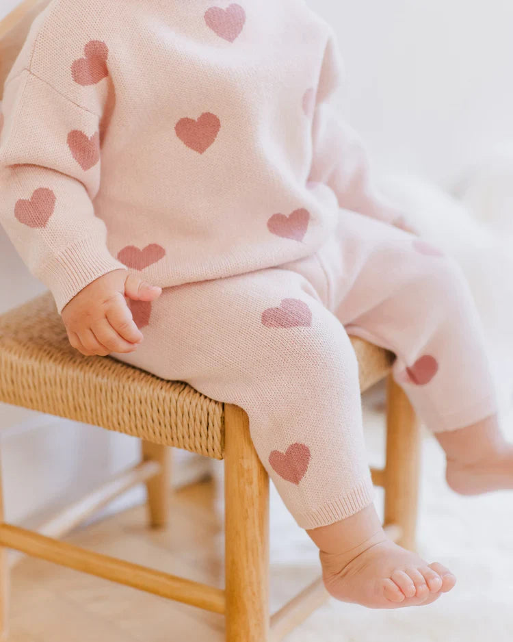 Heart Knit Sweater & Pant Set | Quincy Mae | Bubblegum