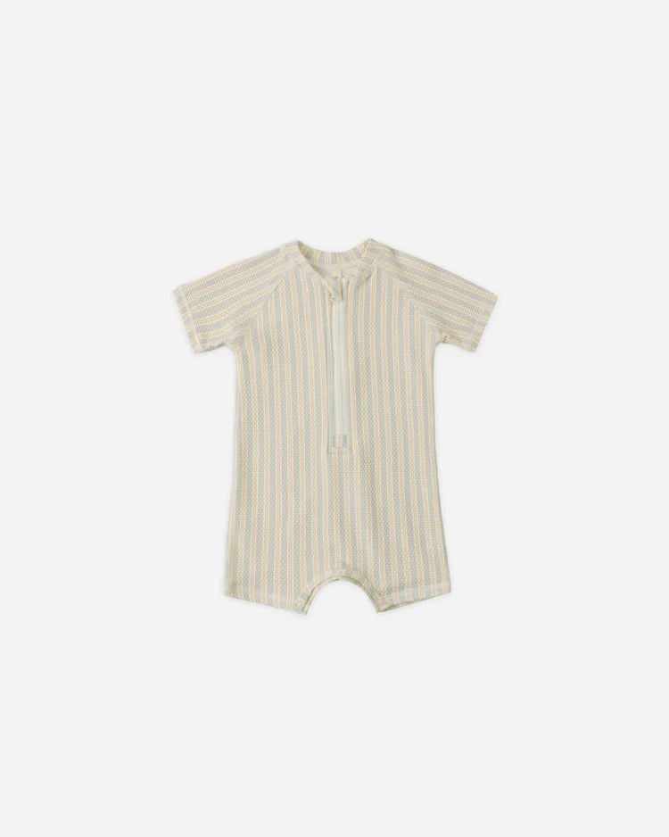 Zip Rashguard One-Piece | Blue + Butterscotch Stripe | Quincy Mae