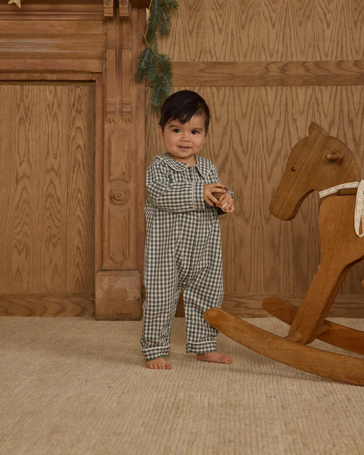 Baby Pajama Romper | Evergreen  Gingham | Rylee & Cru