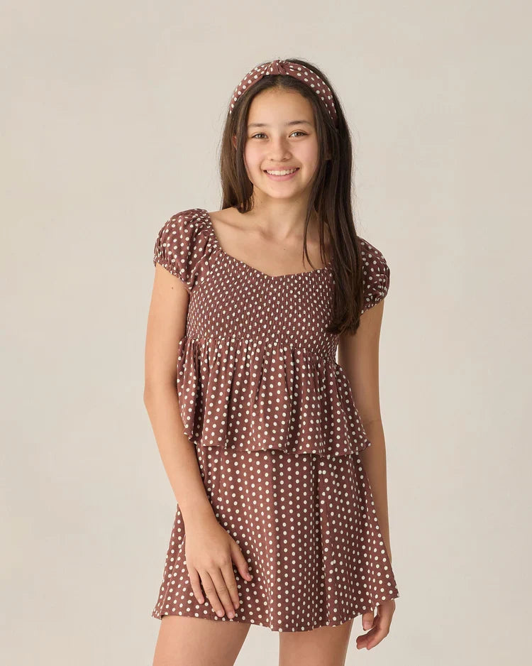 Teen Flutter Top | Chocolate Polka Dot | Rylee & Cru