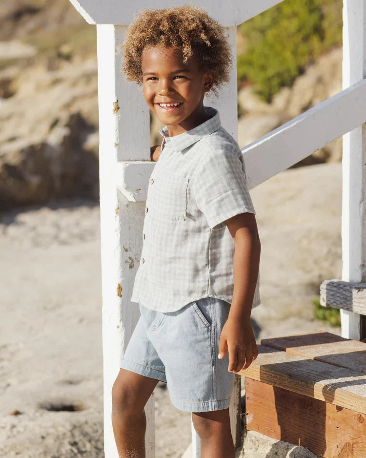 Collared Short Sleeve Shirt | Green Gingham | Rylee & Cru