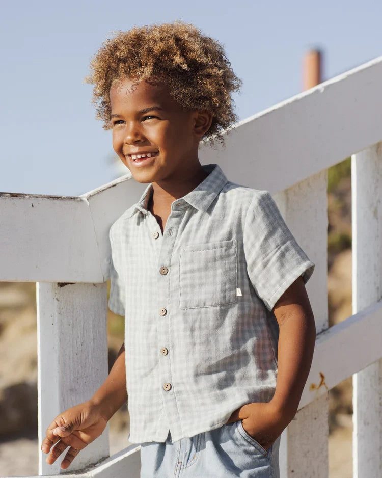 Collared Short Sleeve Shirt | Green Gingham | Rylee & Cru