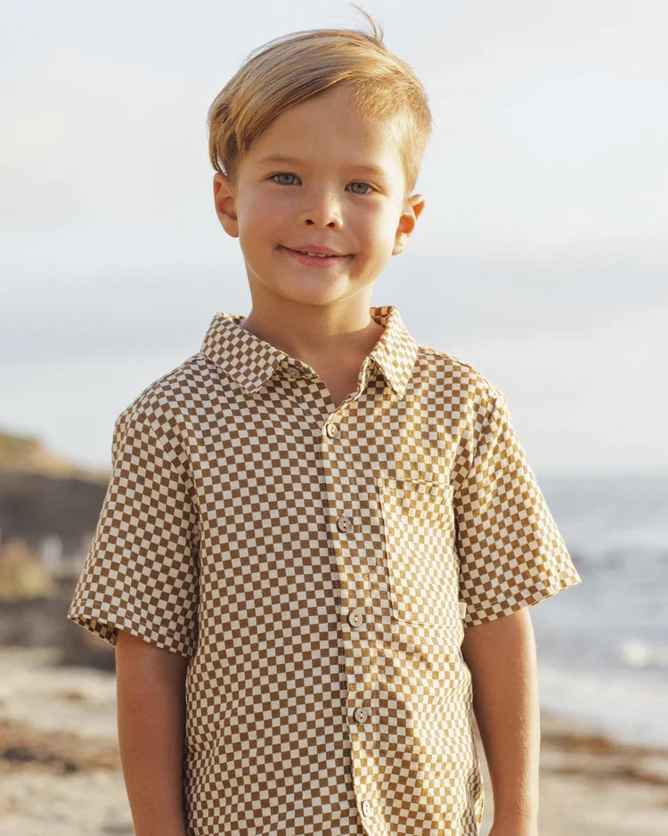 Collared Short Sleeve Shirt | Ocre Check | Rylee & Cru