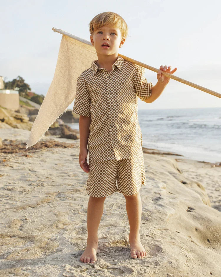 Collared Short Sleeve Shirt | Ocre Check | Rylee & Cru