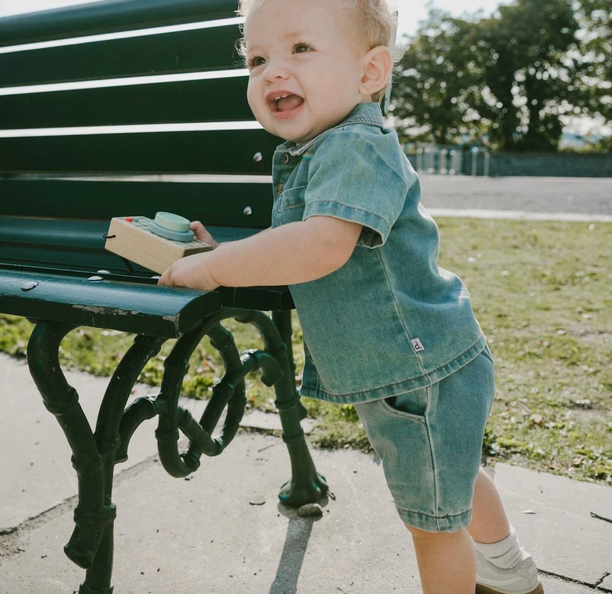 Short and Shirt Set | Light Blue Chambray | Deux Par Deux