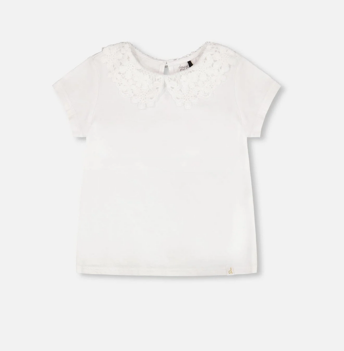 T-Shirt with Crochet Peter Pan Collar | White | Deux par Deux