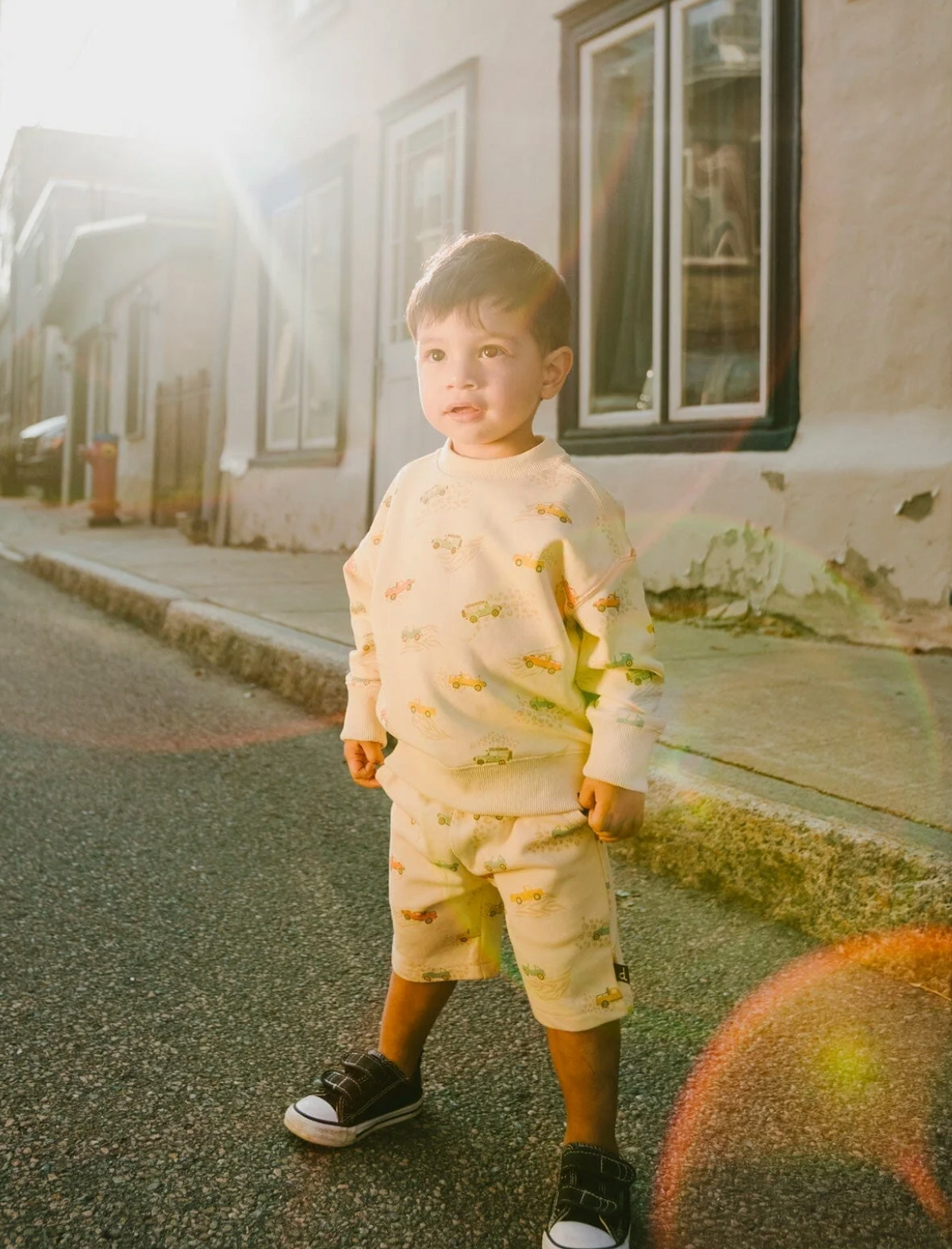 French Terry Shorts | Jeep Print on Beige | Deux Par Deux