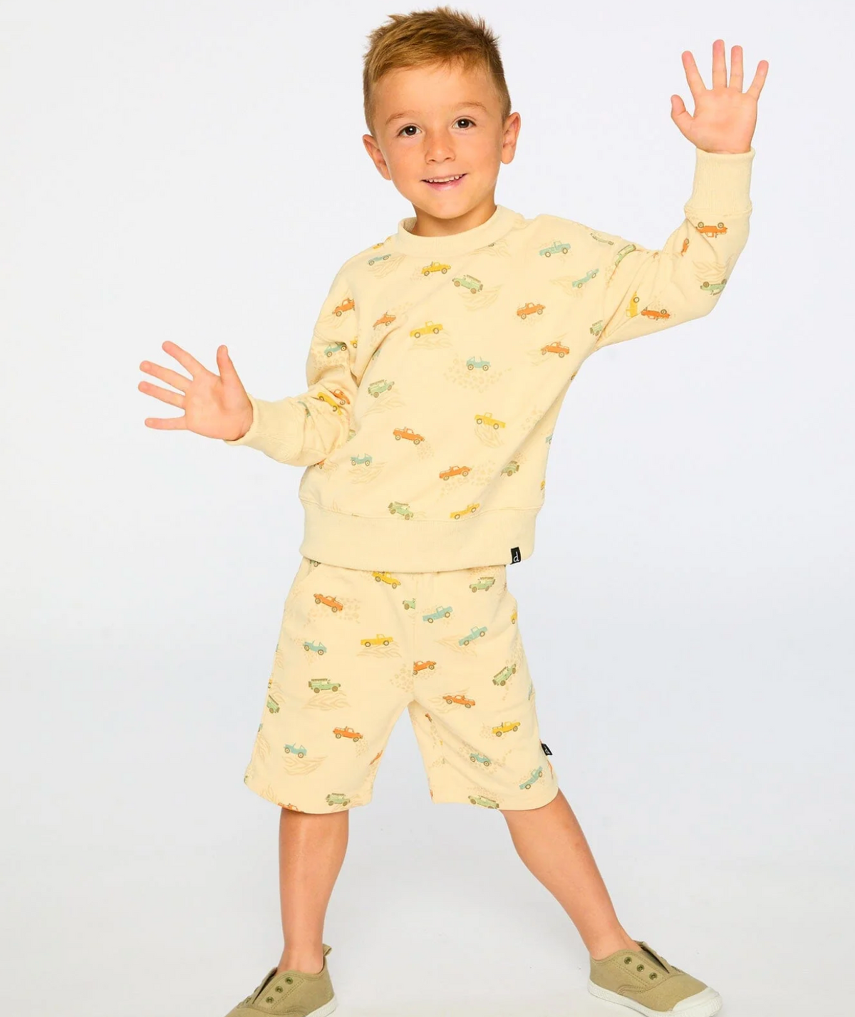 French Terry Shorts | Jeep Print on Beige | Deux Par Deux
