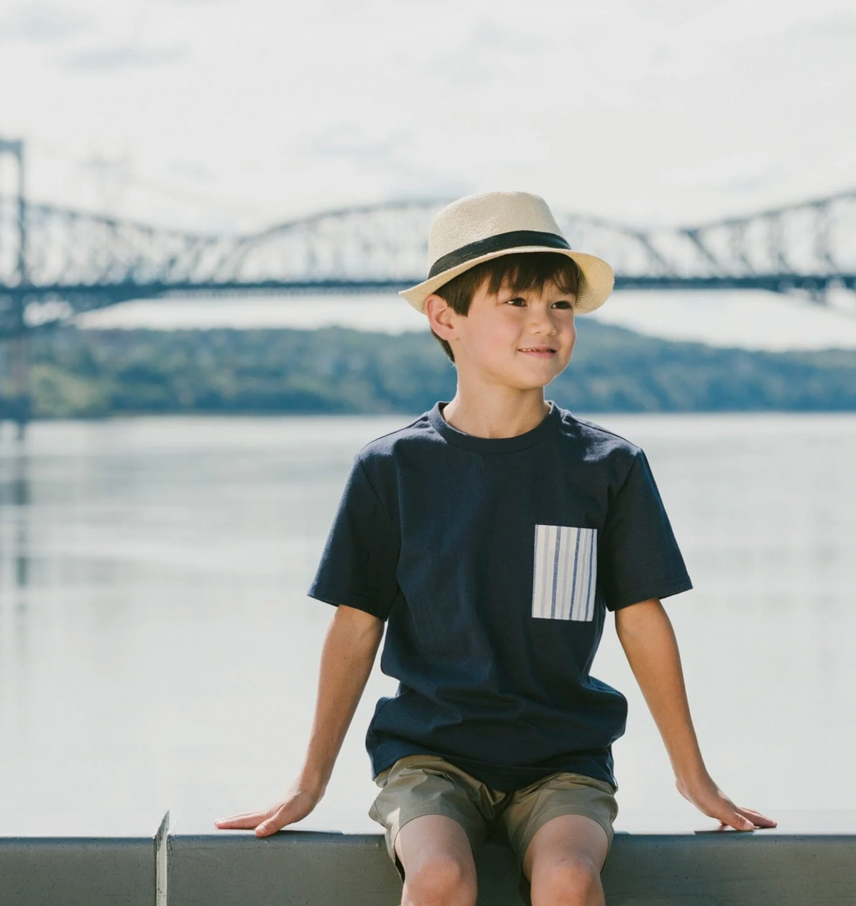 T-Shirt with Chest Pocket | Dark Blue | Deux par Deux