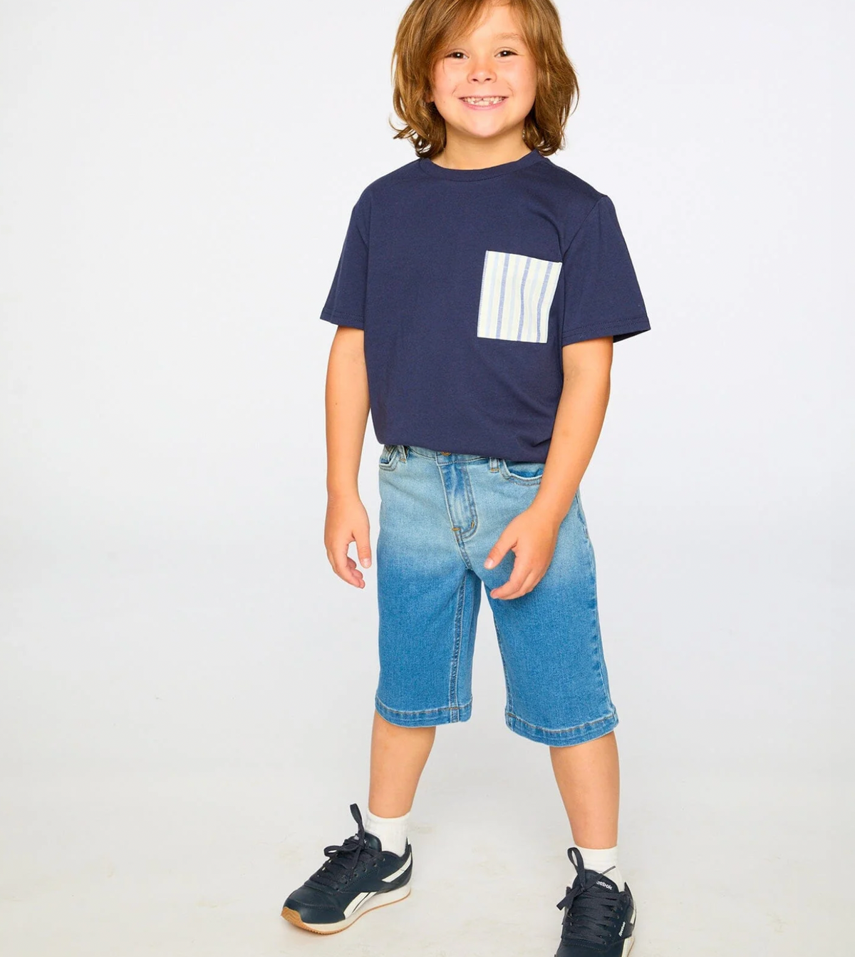 T-Shirt with Chest Pocket | Dark Blue | Deux par Deux