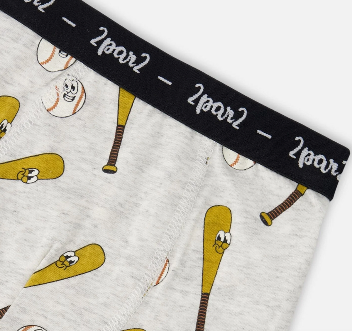 Organic Cotton Boxer | Grey Baseball Print | Deux Par Deux
