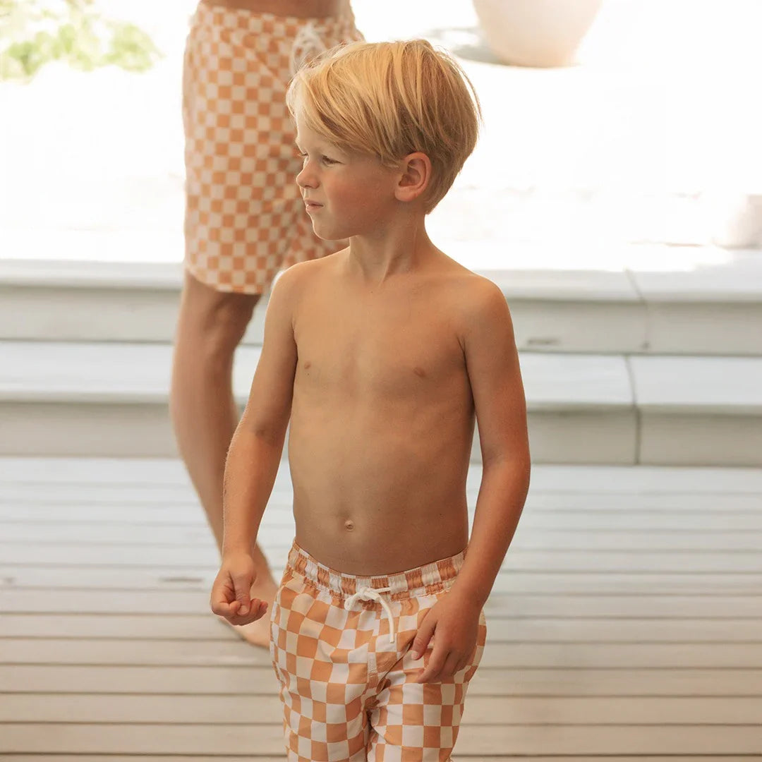 Swim Trunk | Orange Checkerboard | Petit Lem