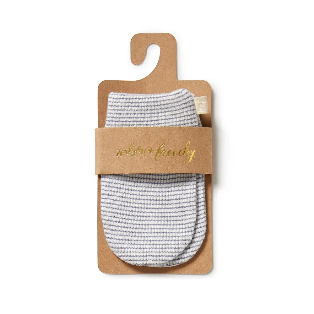 Organic Stripe Rib Mittens | Rain Drop | Wilson + Frenchy