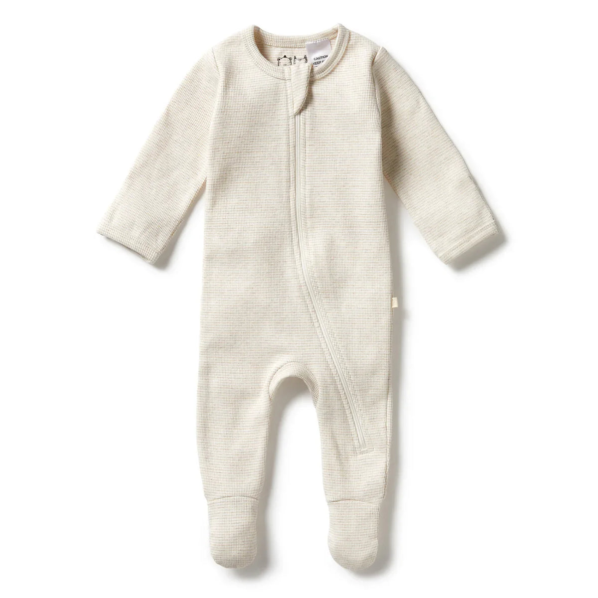 Organic Stripe Rib Zipsuit with Feet | Oatmeal | Wilson + Frenchy