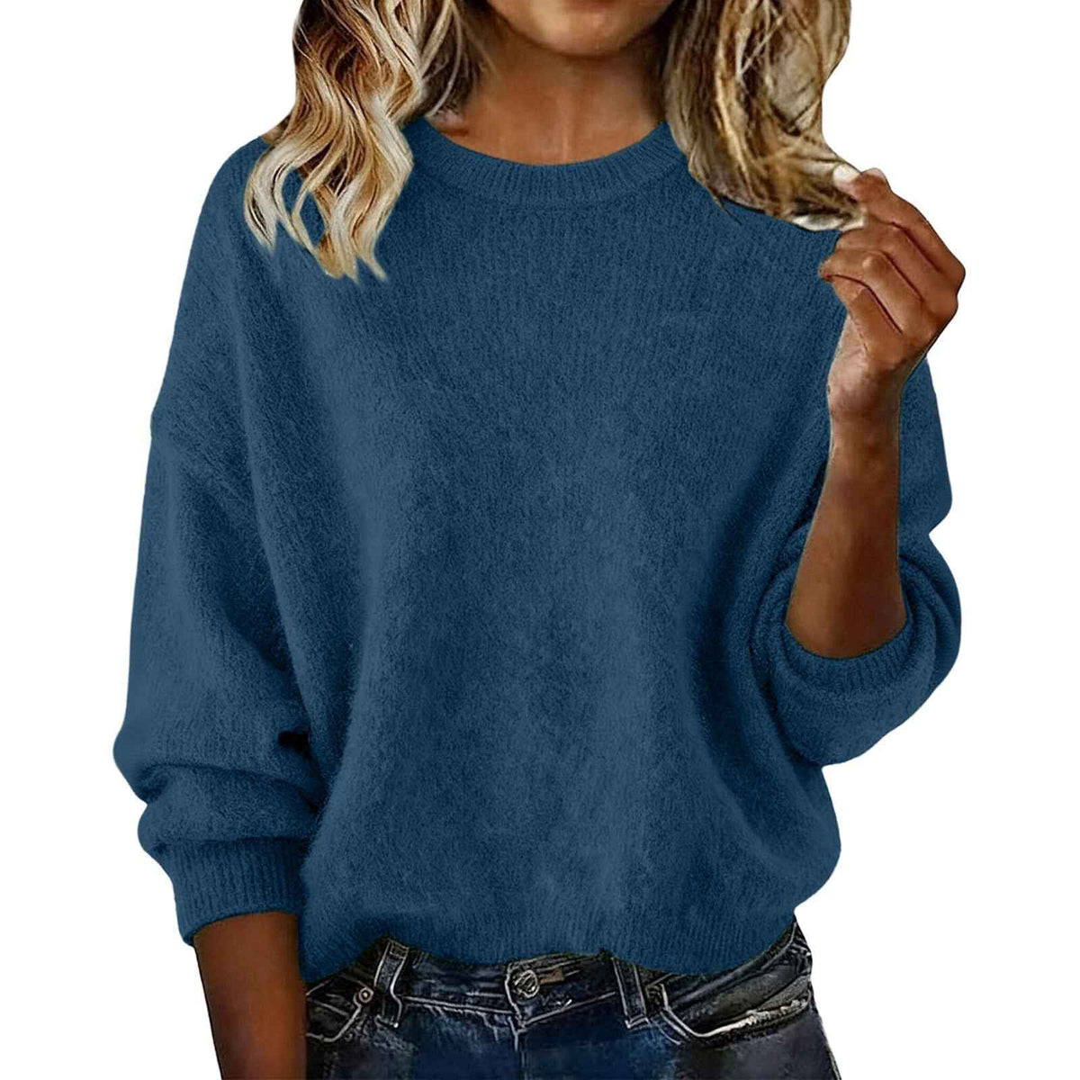 Women’s New Arrival Solid Color Crew Neck Sweater – Loose Casual Autumn Knitwear