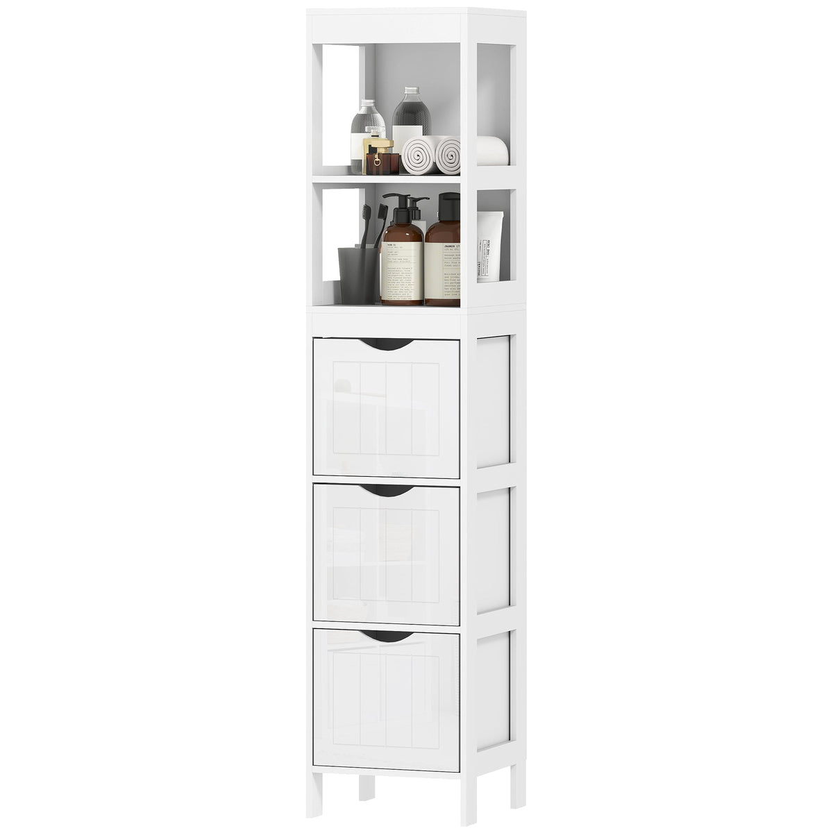 Slim Bathroom Cabinet with 3 Drawers & 2 Shelves